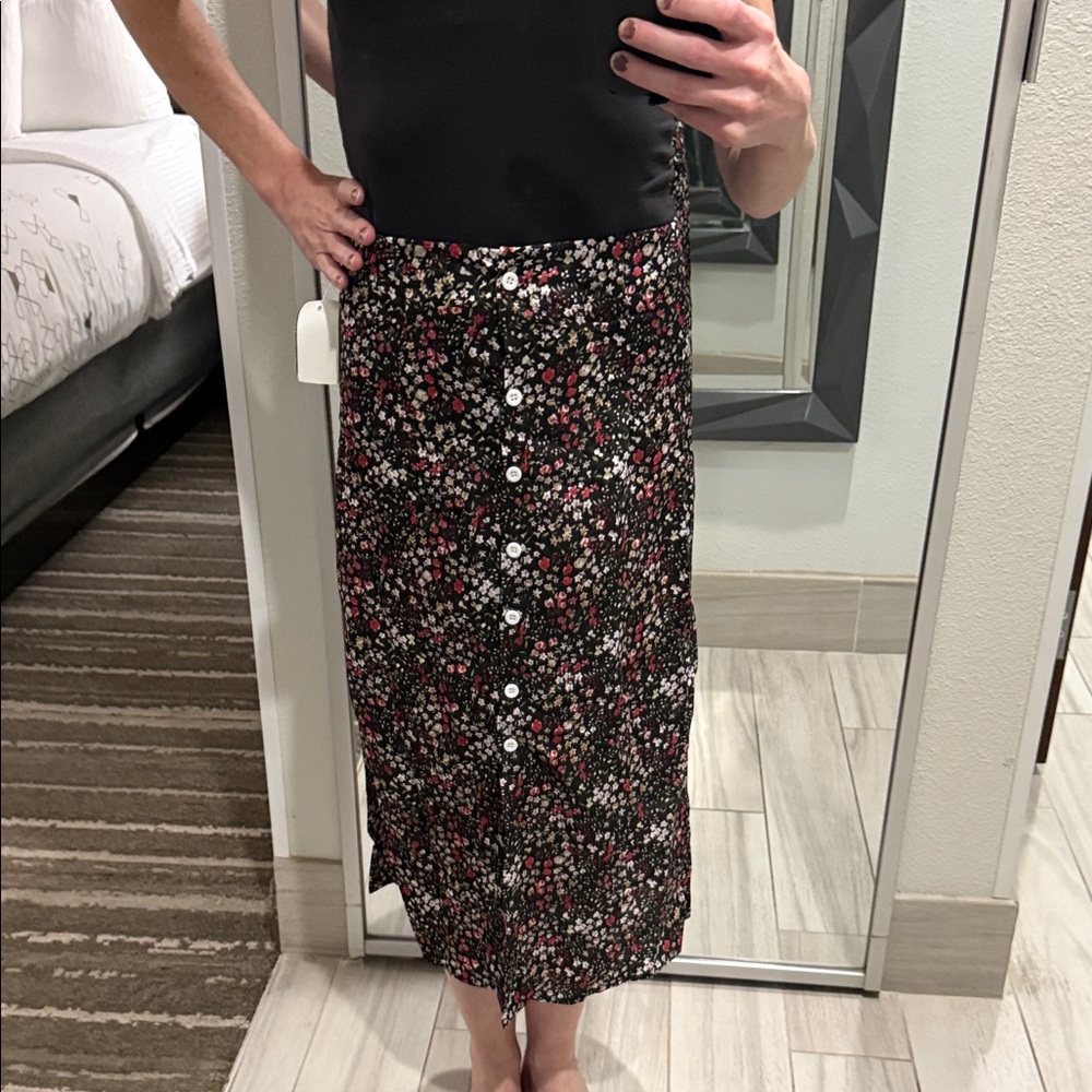 Floral Button-Down Midi Skirt